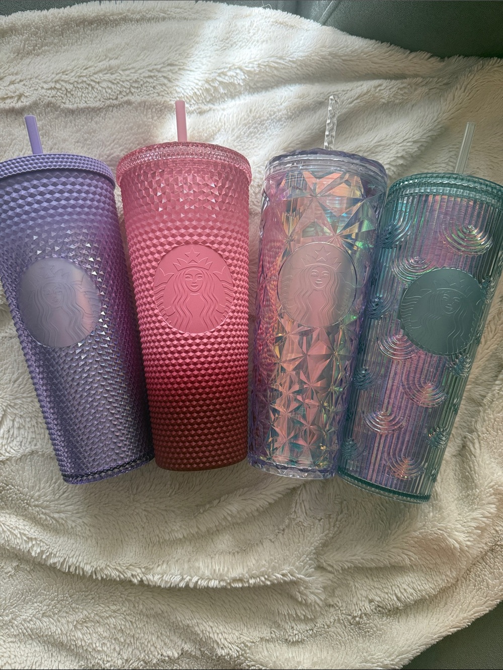 Starbucks Pastel Studded Tumbler Quartet - Purple, Pink, Iridescent, Teal - NWT